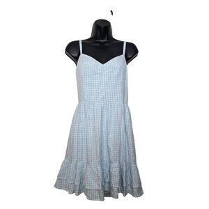 Hollister Dress Size Small Blue Gingham Tiered Ruffle Sleeveless Cottagecore Pic